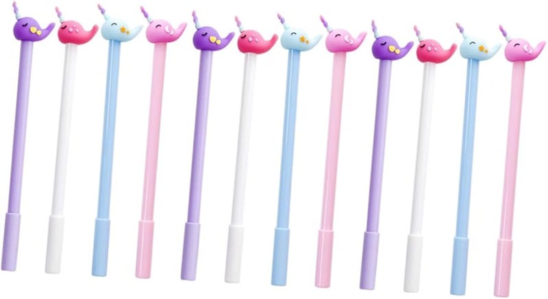 12pcs Purple White Narwhal Cartoon Pens Smooth Ink Writing Pens for Students Office Home Use - Image 1
